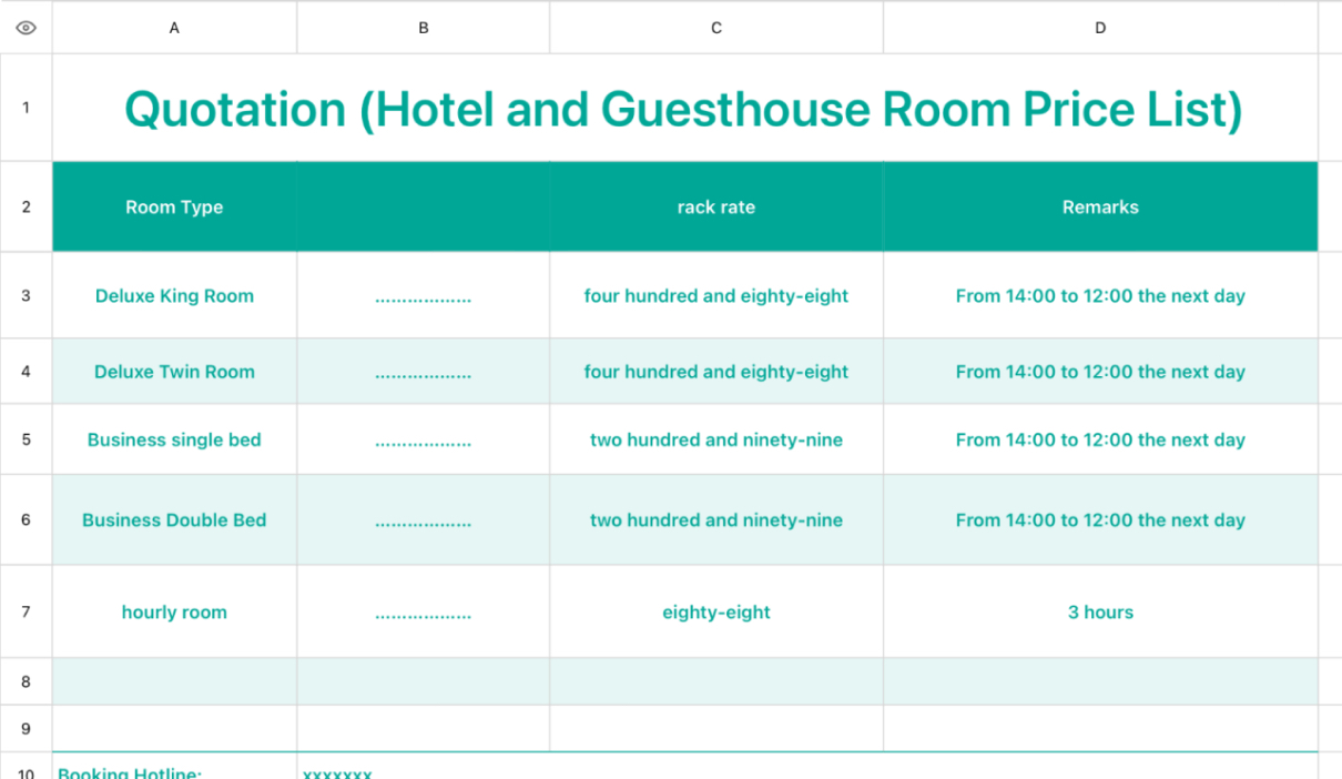 Quotation (Hotel and Guesthouse Room Price List)